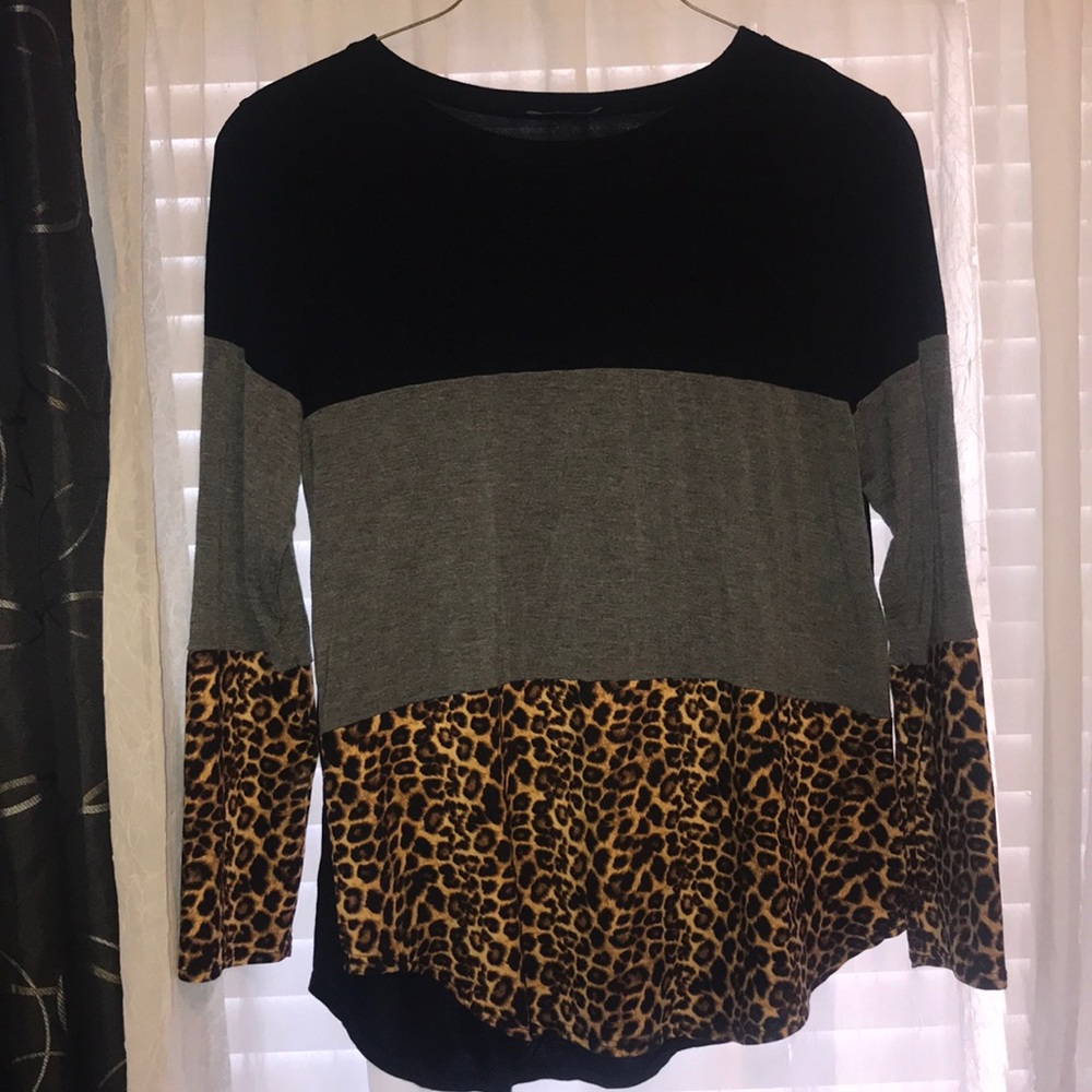 Leopard, Black, and Grey Top